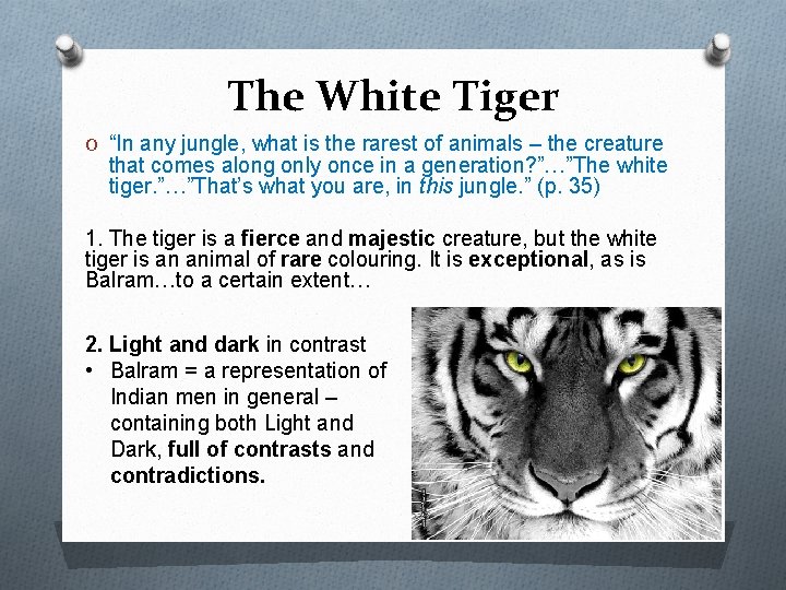 The White Tiger O “In any jungle, what is the rarest of animals –