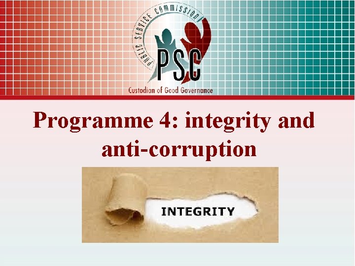Programme 4: integrity and anti-corruption 