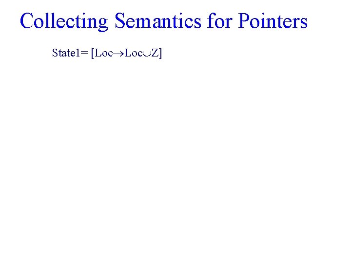 Collecting Semantics for Pointers State 1= [Loc Z] 