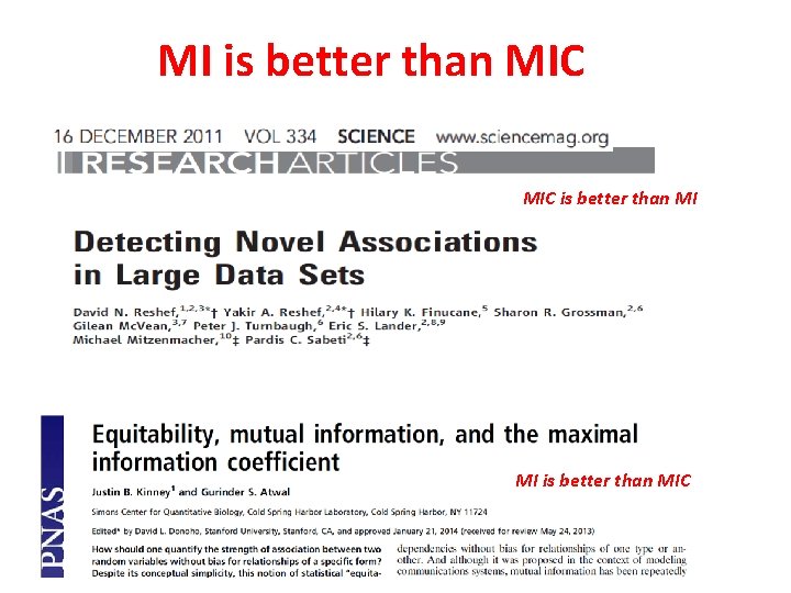 MI is better than MIC is better than MI MI is better than MIC