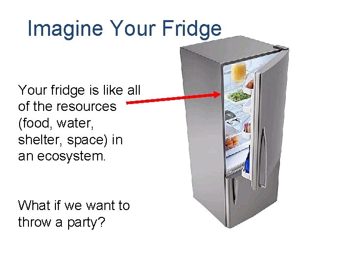 Imagine Your Fridge Your fridge is like all of the resources (food, water, shelter,