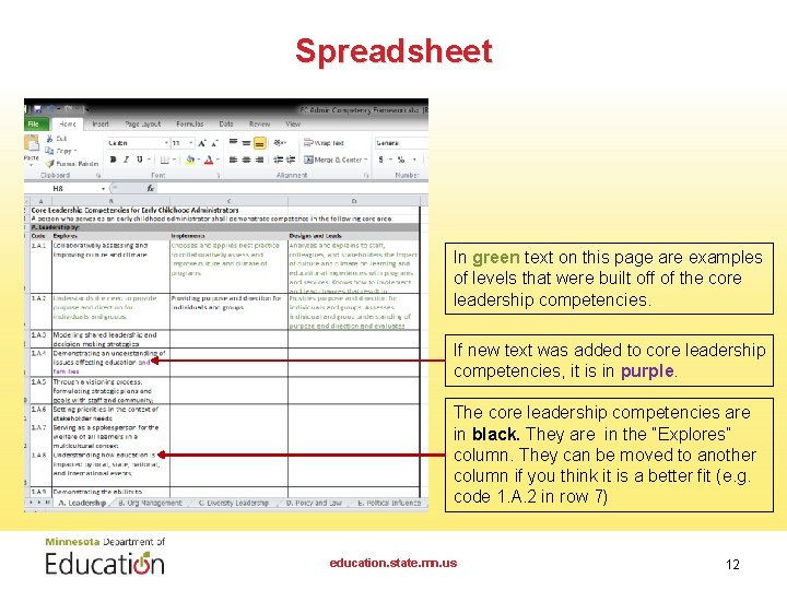 Spreadsheet In green text on this page are examples of levels that were built