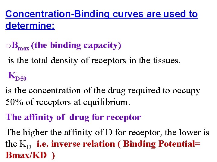 Concentration-Binding curves are used to determine: o. Bmax (the binding capacity) is the total