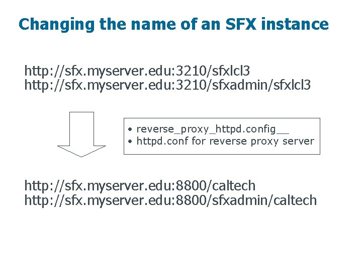 Changing the name of an SFX instance http: //sfx. myserver. edu: 3210/sfxlcl 3 http: