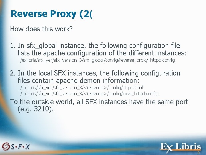 Reverse Proxy (2( How does this work? 1. In sfx_global instance, the following configuration