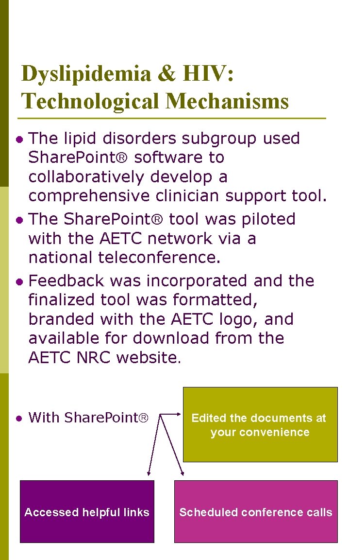 Dyslipidemia & HIV: Technological Mechanisms The lipid disorders subgroup used Share. Point software to