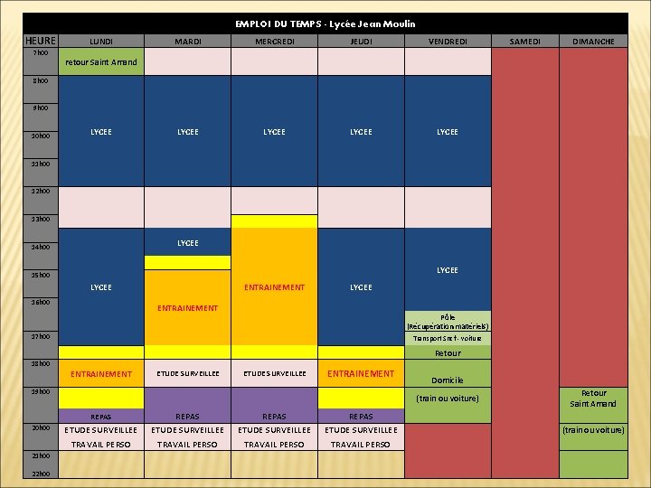 EMPLOI DU TEMPS - Lycée Jean Moulin HEURE 7 h 00 LUNDI MARDI MERCREDI