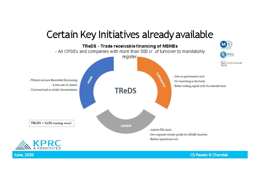 Certain Key Initiatives already available TRe. DS - Trade receivable ﬁnancing of MSMEs -