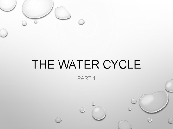 THE WATER CYCLE PART 1 