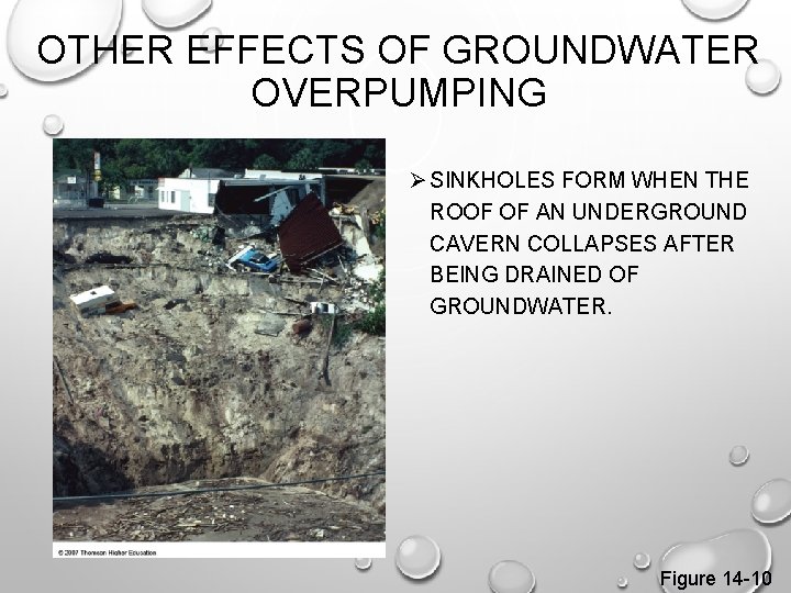 OTHER EFFECTS OF GROUNDWATER OVERPUMPING Ø SINKHOLES FORM WHEN THE ROOF OF AN UNDERGROUND