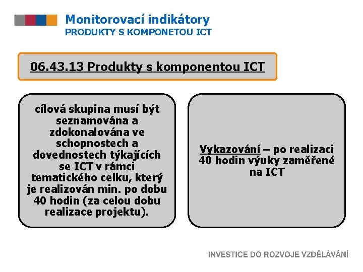 Monitorovací indikátory PRODUKTY S KOMPONETOU ICT 06. 43. 13 Produkty s komponentou ICT cílová