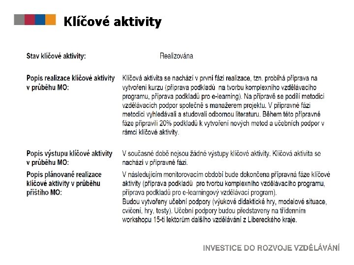 Klíčové aktivity 