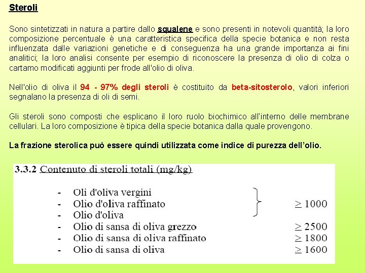 Steroli Sono sintetizzati in natura a partire dallo squalene e sono presenti in notevoli