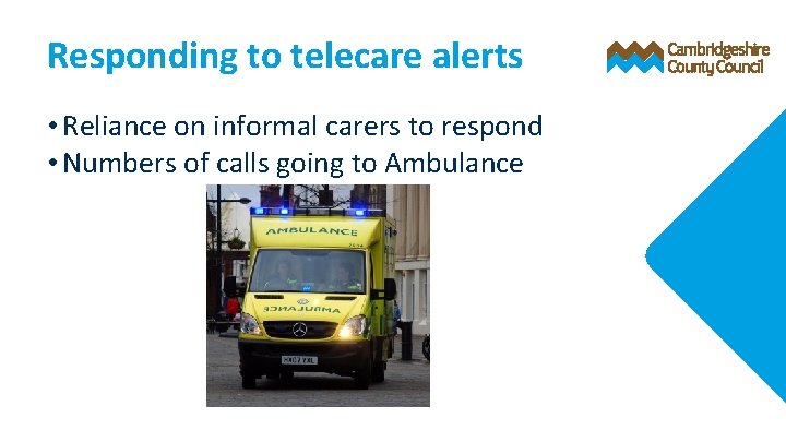 Responding to telecare alerts • Reliance on informal carers to respond • Numbers of
