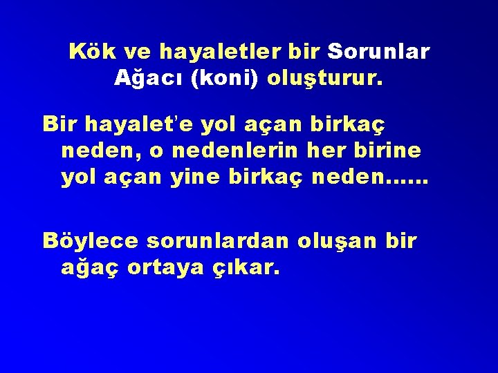 Kök ve hayaletler bir Sorunlar Ağacı (koni) oluşturur. Bir hayalet’e yol açan birkaç neden,