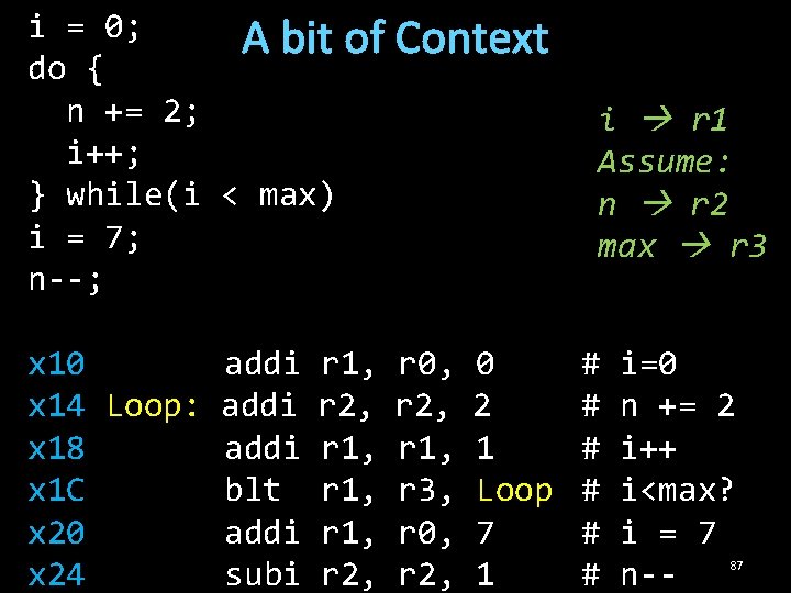 i = 0; A bit of do { n += 2; i++; } while(i