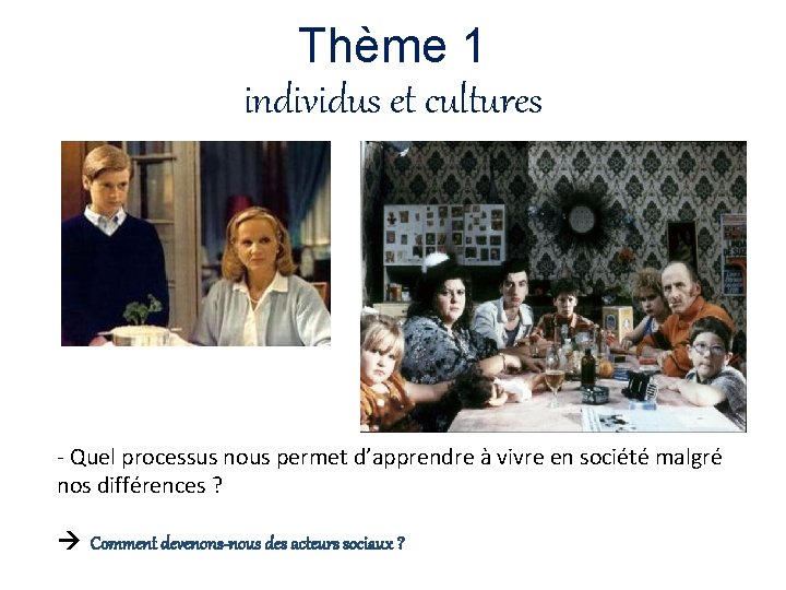 Thème 1 individus et cultures - Quel processus nous permet d’apprendre à vivre en