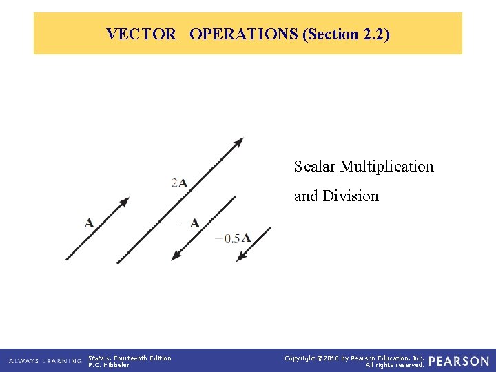 VECTOR OPERATIONS (Section 2. 2) Scalar Multiplication and Division Statics, Fourteenth Edition R. C.