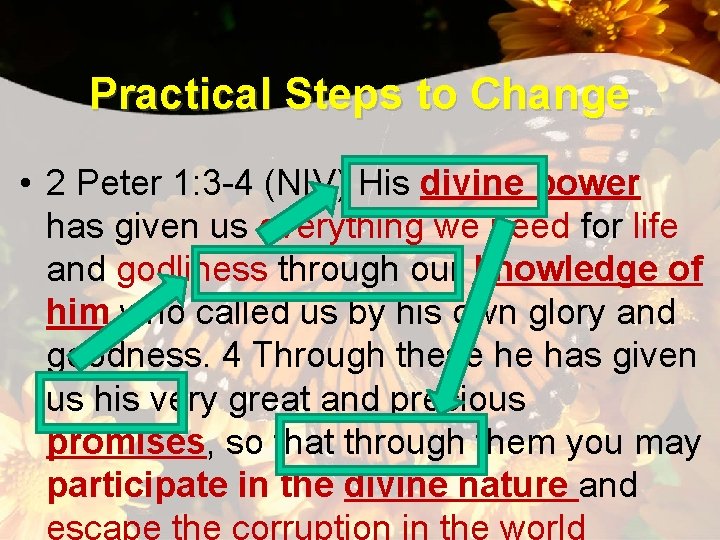 Practical Steps to Change • 2 Peter 1: 3 -4 (NIV) His divine power
