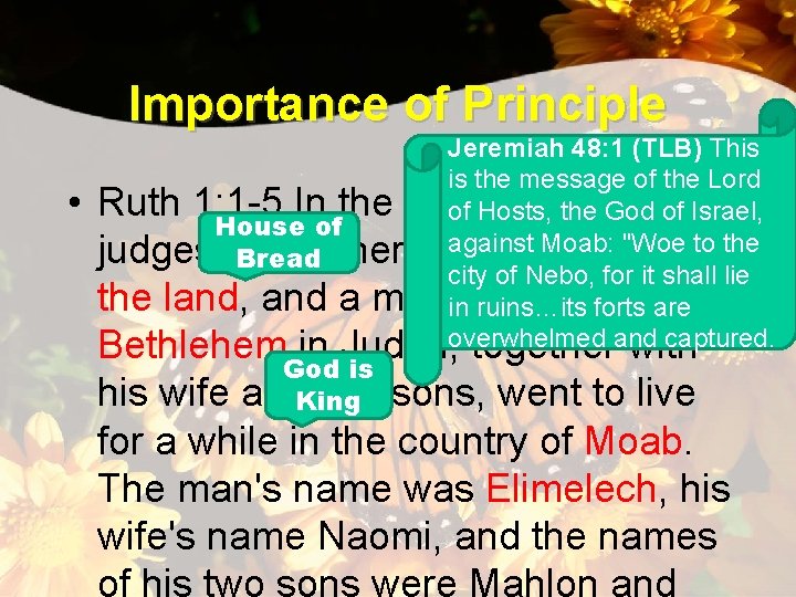 Importance of Principle • Jeremiah 48: 1 (TLB) This is the message of the