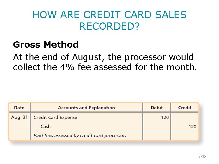 HOW ARE CREDIT CARD SALES RECORDED? Gross Method At the end of August, the