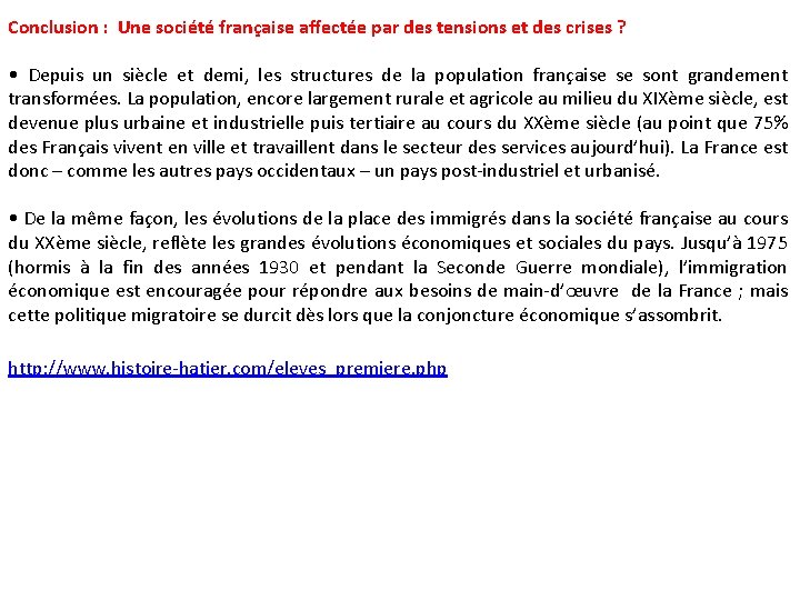 Conclusion : Une société française affectée par des tensions et des crises ? •