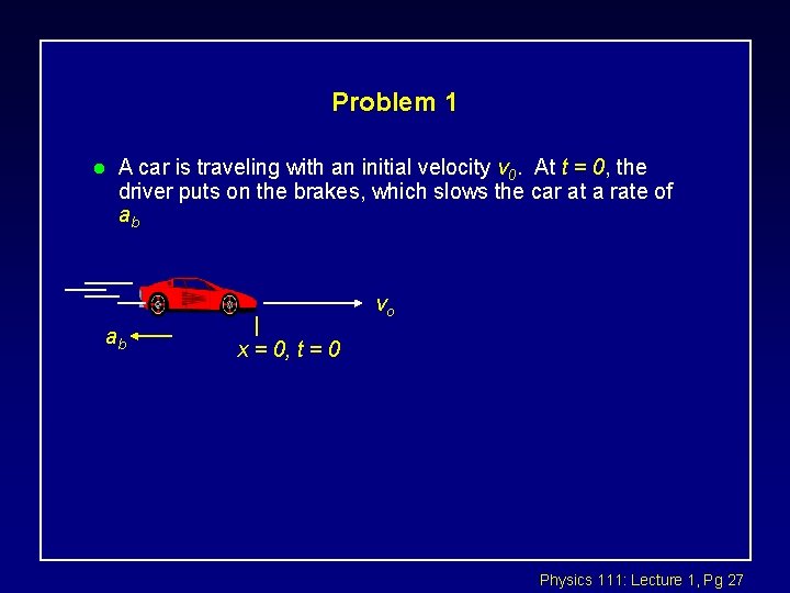 Problem 1 l A car is traveling with an initial velocity v 0. At