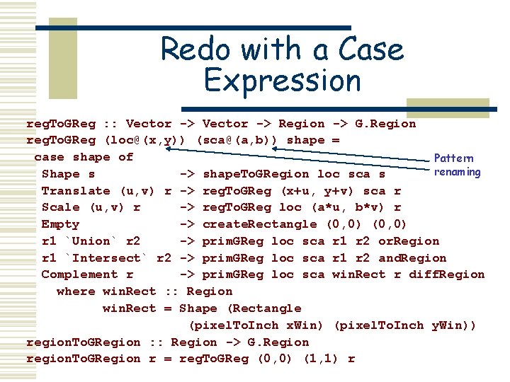 Redo with a Case Expression reg. To. GReg : : Vector -> Region -> Redo with a Case Expression reg. To. GReg : : Vector -> Region ->