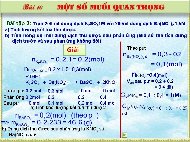 Bài tập 2: Trộn 200 ml dung dịch K 2 SO 41 M với Bài tập 2: Trộn 200 ml dung dịch K 2 SO 41 M với