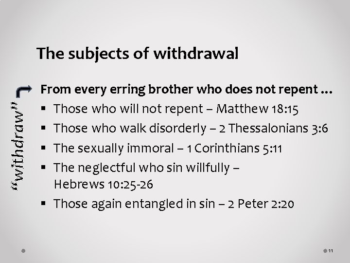 “withdraw” The subjects of withdrawal From every erring brother who does not repent …