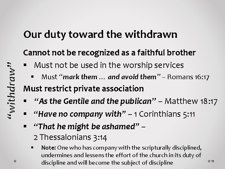 “withdraw” Our duty toward the withdrawn Cannot be recognized as a faithful brother §