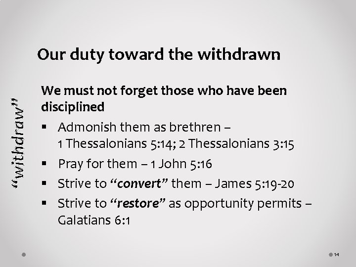 “withdraw” Our duty toward the withdrawn We must not forget those who have been