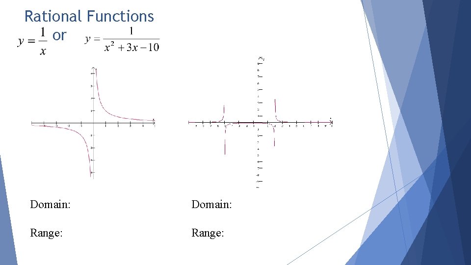 Rational Functions or Domain: Range: 