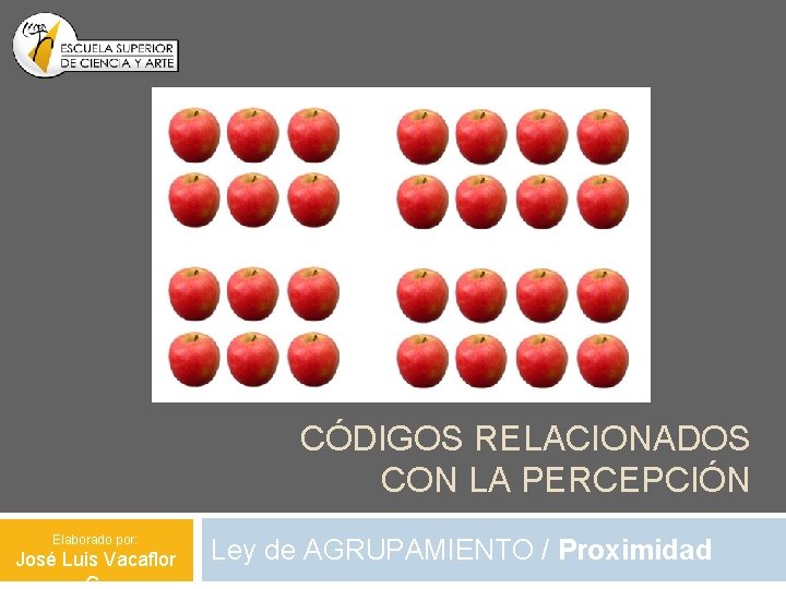 CÓDIGOS RELACIONADOS CON LA PERCEPCIÓN Elaborado por: José Luis Vacaflor Ley de AGRUPAMIENTO /