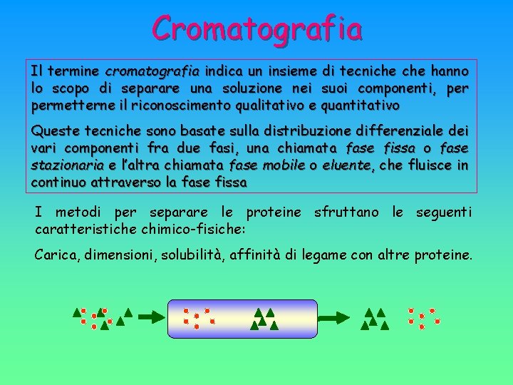 Cromatografia Il termine cromatografia indica un insieme di tecniche hanno lo scopo di separare