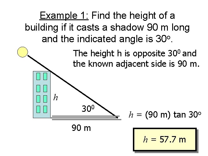 Example 1: Find the height of a building if it casts a shadow 90