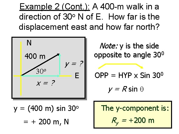 Example 2 (Cont. ): A 400 -m walk in a direction of 30 o