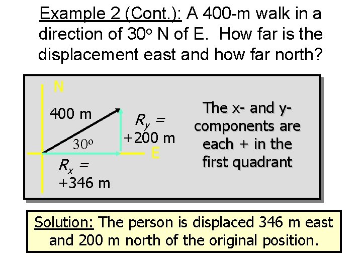 Example 2 (Cont. ): A 400 -m walk in a direction of 30 o
