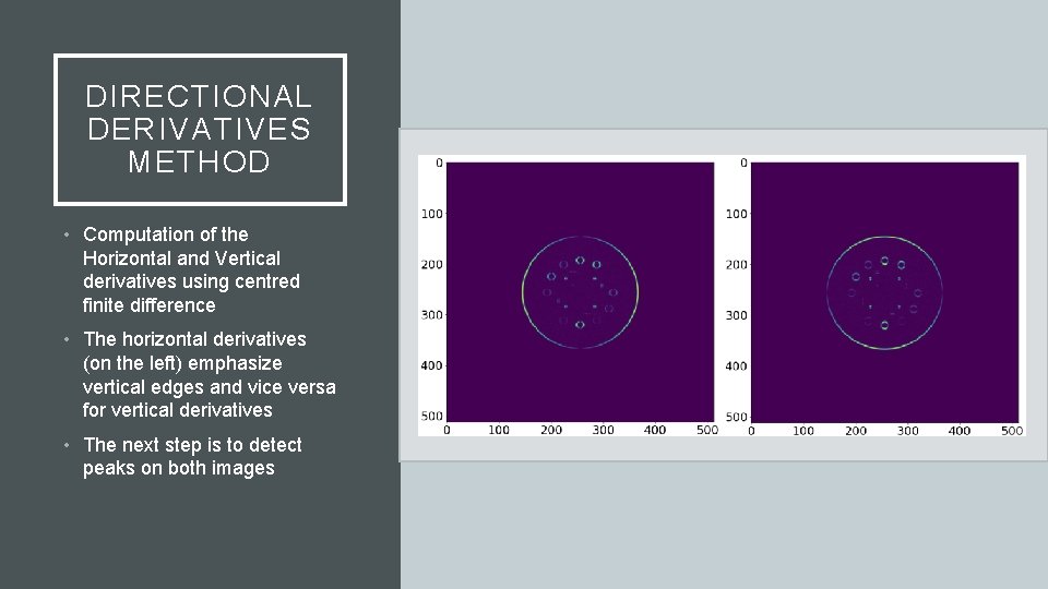 DIRECTIONAL DERIVATIVES METHOD • Computation of the Horizontal and Vertical derivatives using centred finite