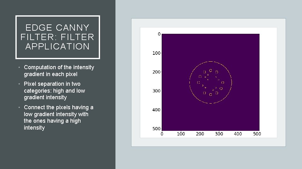 EDGE CANNY FILTER: FILTER APPLICATION • Computation of the intensity gradient in each pixel