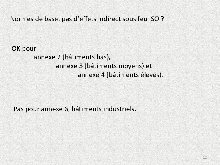 Normes de base: pas d’effets indirect sous feu ISO ? OK pour annexe 2