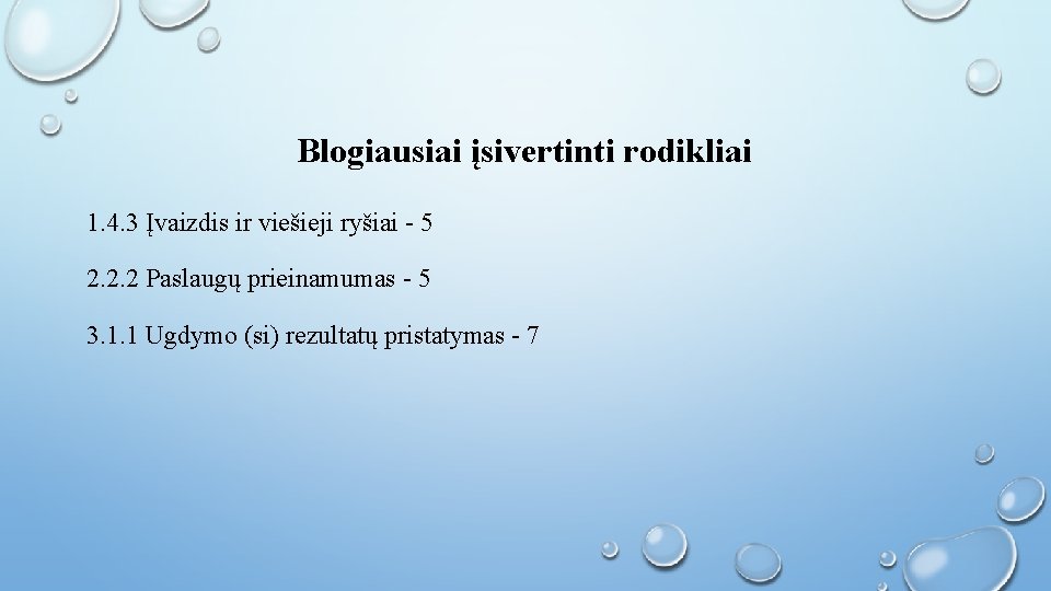 Blogiausiai įsivertinti rodikliai 1. 4. 3 Įvaizdis ir viešieji ryšiai - 5 2. 2.