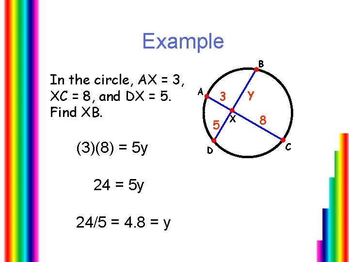 Example B In the circle, AX = 3, XC = 8, and DX =