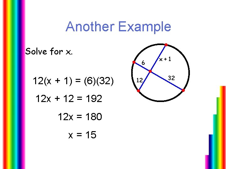 Another Example Solve for x. 6 12(x + 1) = (6)(32) 12 x +