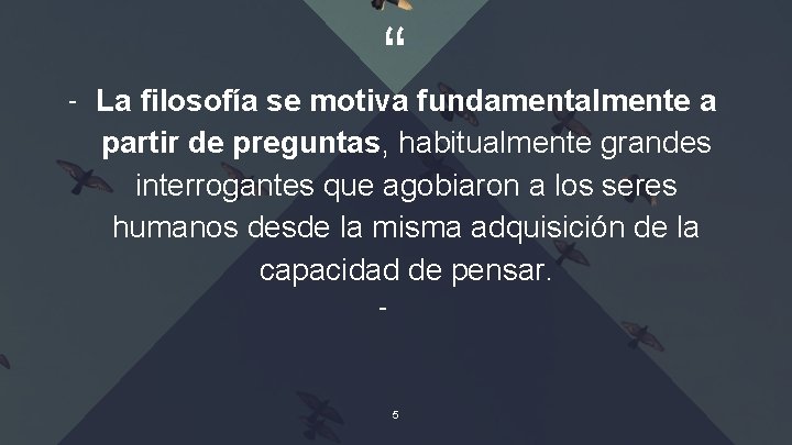 “ ╺ La filosofía se motiva fundamentalmente a partir de preguntas, habitualmente grandes interrogantes