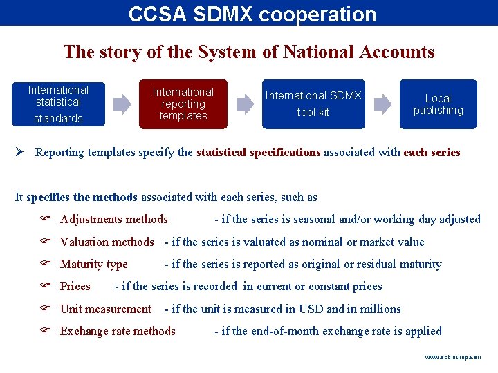 CCSA SDMX cooperation Rubric The story of the System of National Accounts International statistical