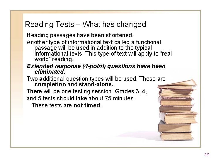 Reading Tests – What has changed Reading passages have been shortened. Another type of