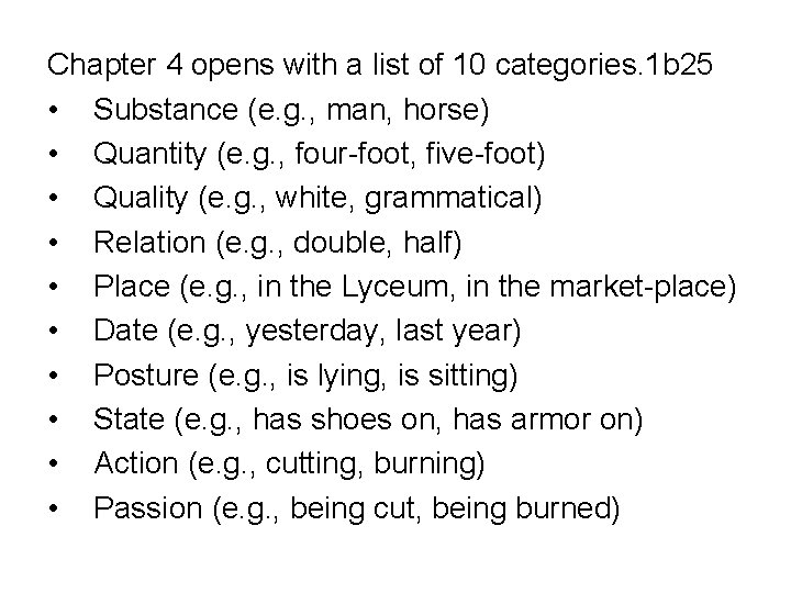 Chapter 4 opens with a list of 10 categories. 1 b 25 • Substance