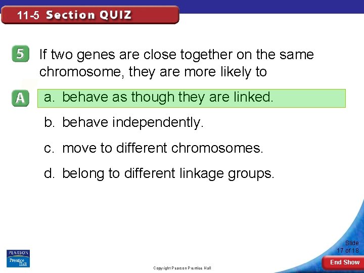 11 -5 If two genes are close together on the same chromosome, they are