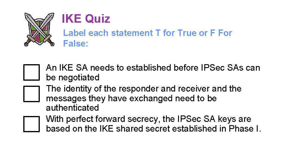 IKE Quiz Label each statement T for True or F For False: An IKE